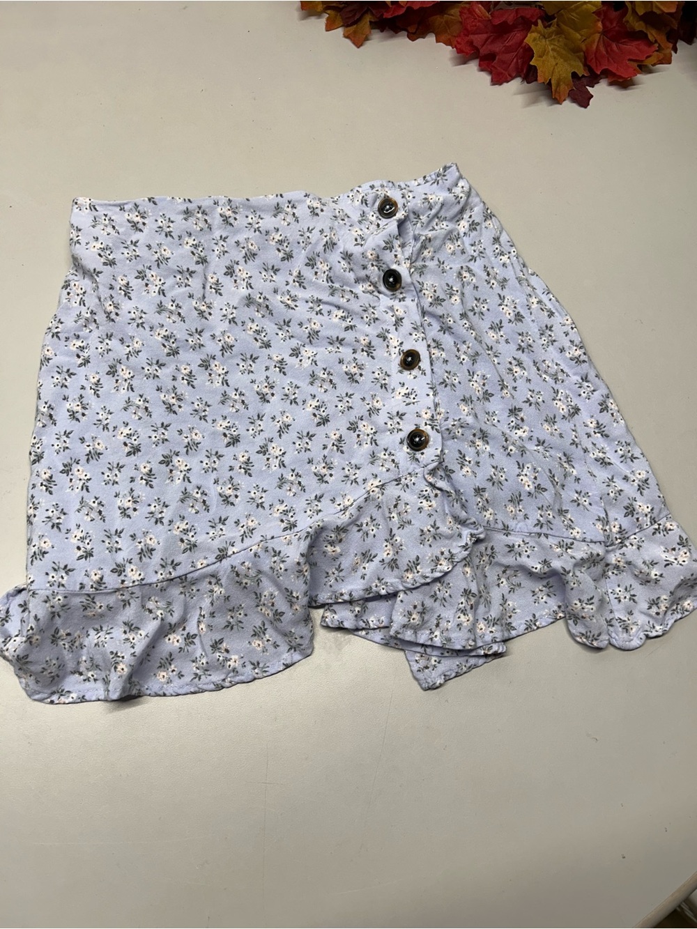 Hollister Light Blue Floral Ruffle Wrap Mini Skirt